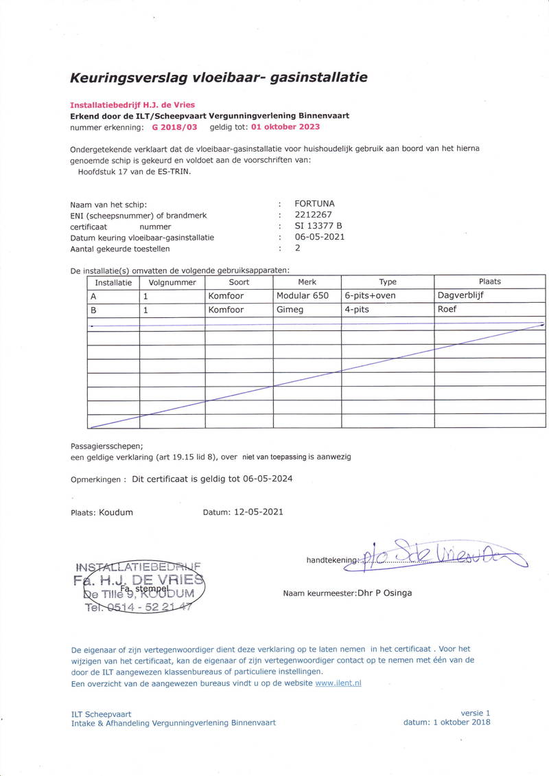 Fortuna - Vloeibaar gasinstallatie 