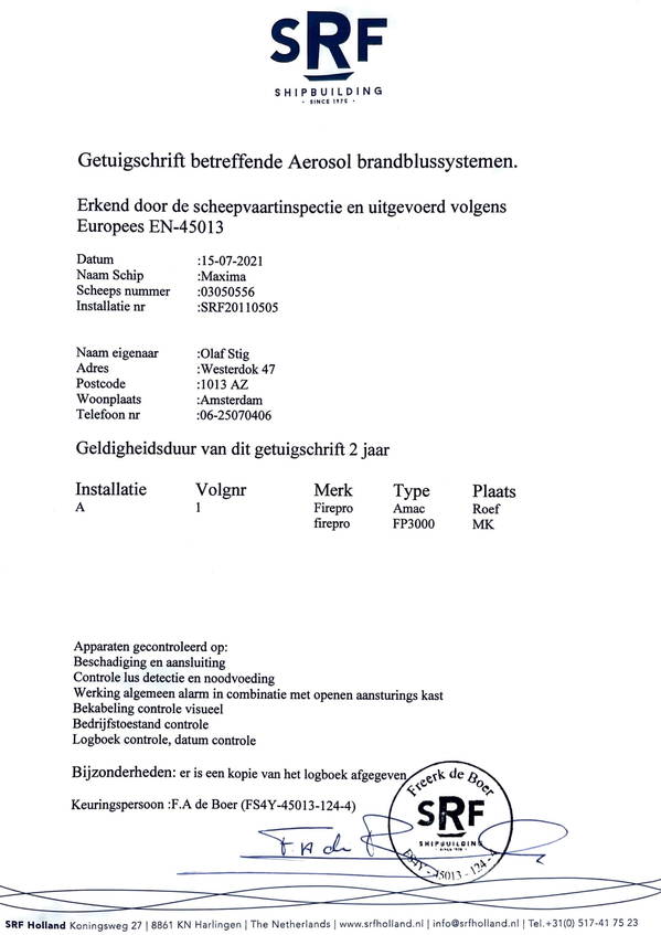 Maxima - Certificaat blusmiddelen 