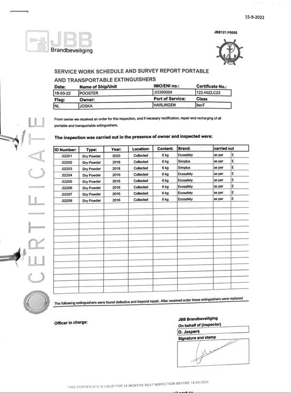 Poolster - Certificaat blusmiddelen 