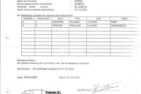Strijd - Keuringsverslag vloeibaar gasinstallaties