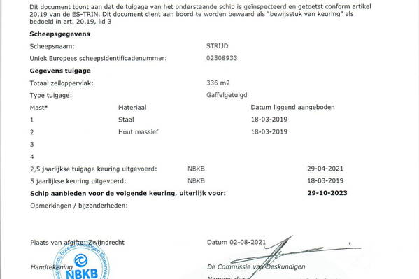 Strijd - Mast en tuigage certificaten