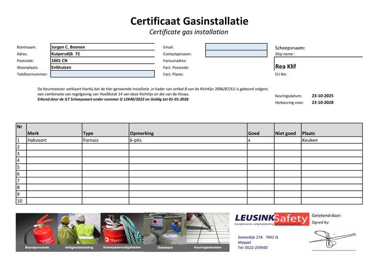 Rea-Klif - Vloeibaar gasinstallatie 